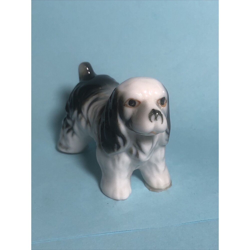 Vintage Bone China COCKER SPANIEL , Black & White DOG Figurine